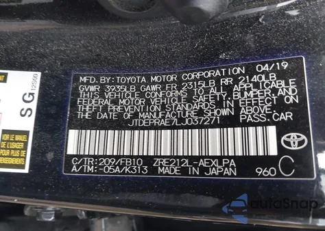 2020 Toyota Corolla Le from USA, damaged, VIN JTDEPRAE7LJ037271